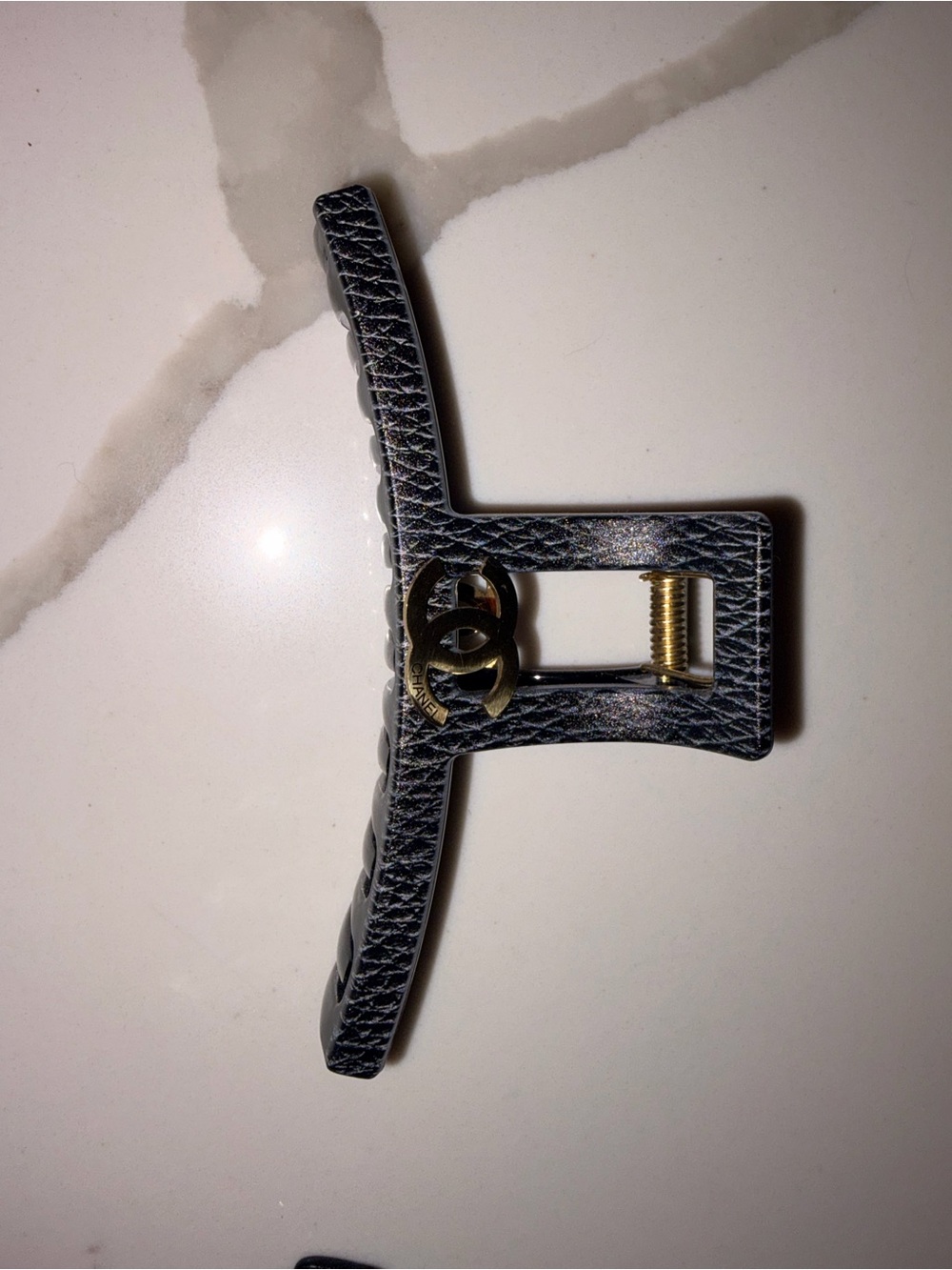 Black Textured Women’s Hair Clip with Gold Accent